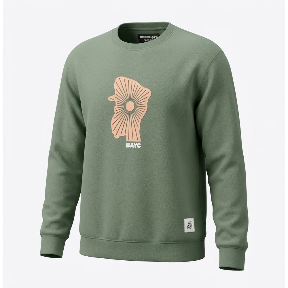 Bored Ape Yacht Club BAYC Sage Green Sunburst Graphic Crewneck Sweatshirt Large